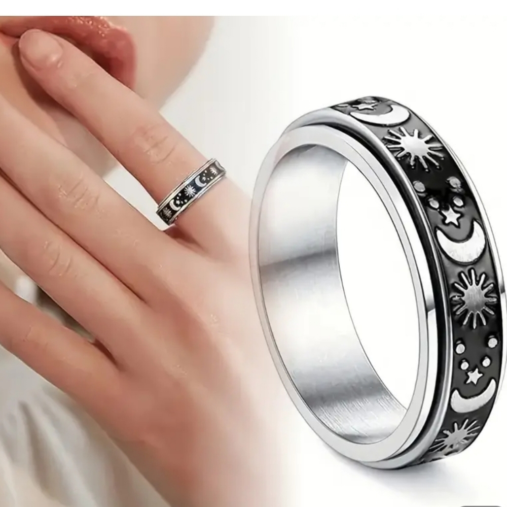 Stainless Steel Celestial Design Fidgit Ring - Picture 4 of 4